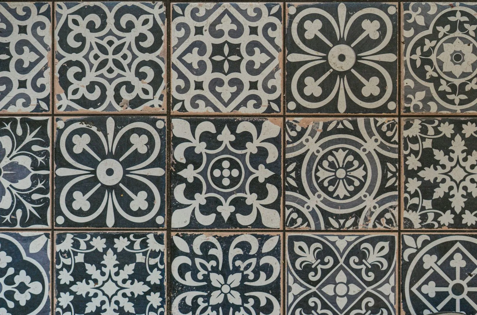 Suelo de baldosa hidráulica en blanco y negro